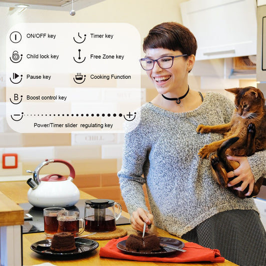 COVERCOOK 4 Zone Induction Hob, Electric Cooker 59cm, 7000W Built-in Cooktop with Bridge Zone, Touch Control, 9 Power Levels, Child Safety Lock, 220-240V