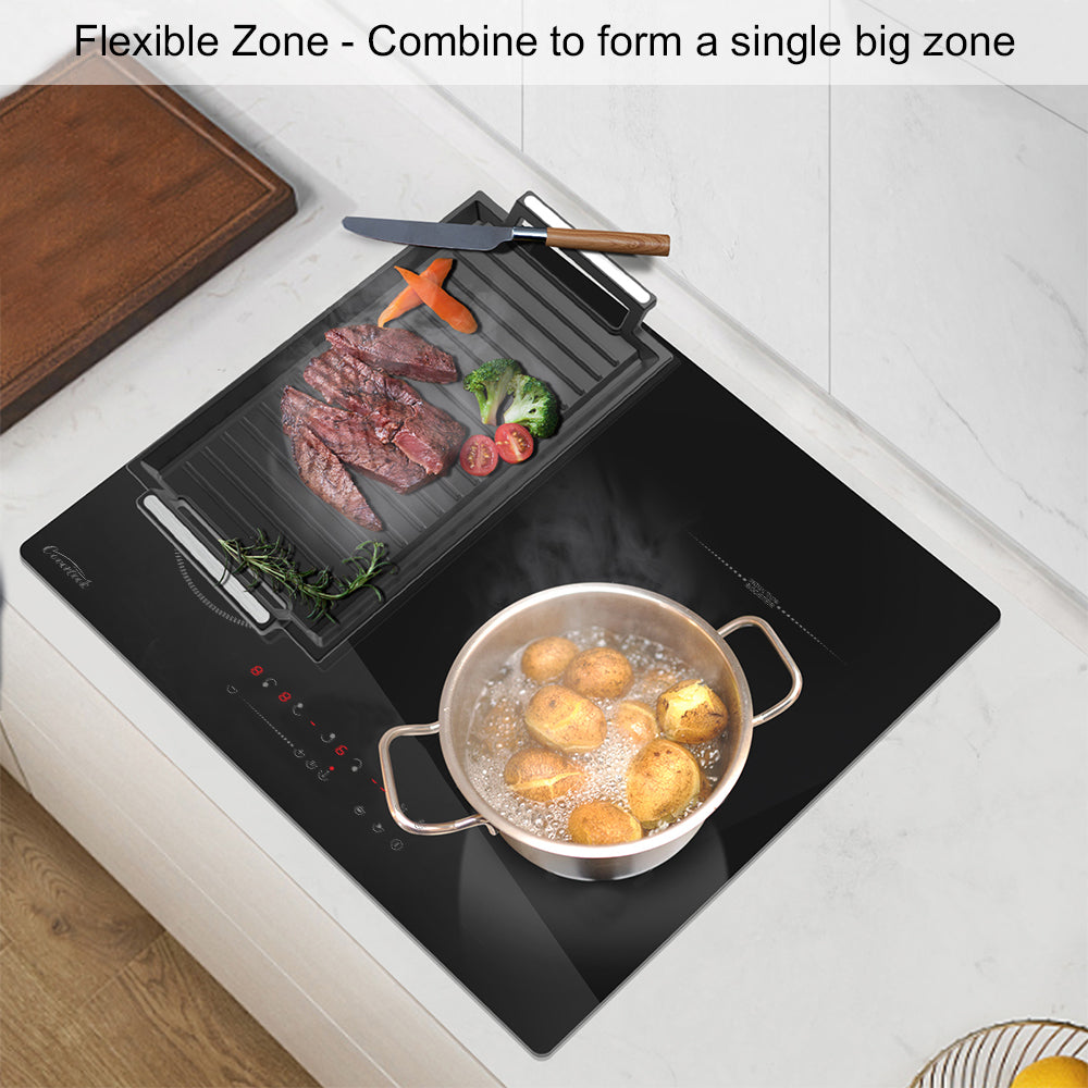 COVERCOOK 4 Zone Induction Hob, Electric Cooker 59cm, 7000W Built-in Cooktop with Bridge Zone, Touch Control, 9 Power Levels, Child Safety Lock, 220-240V
