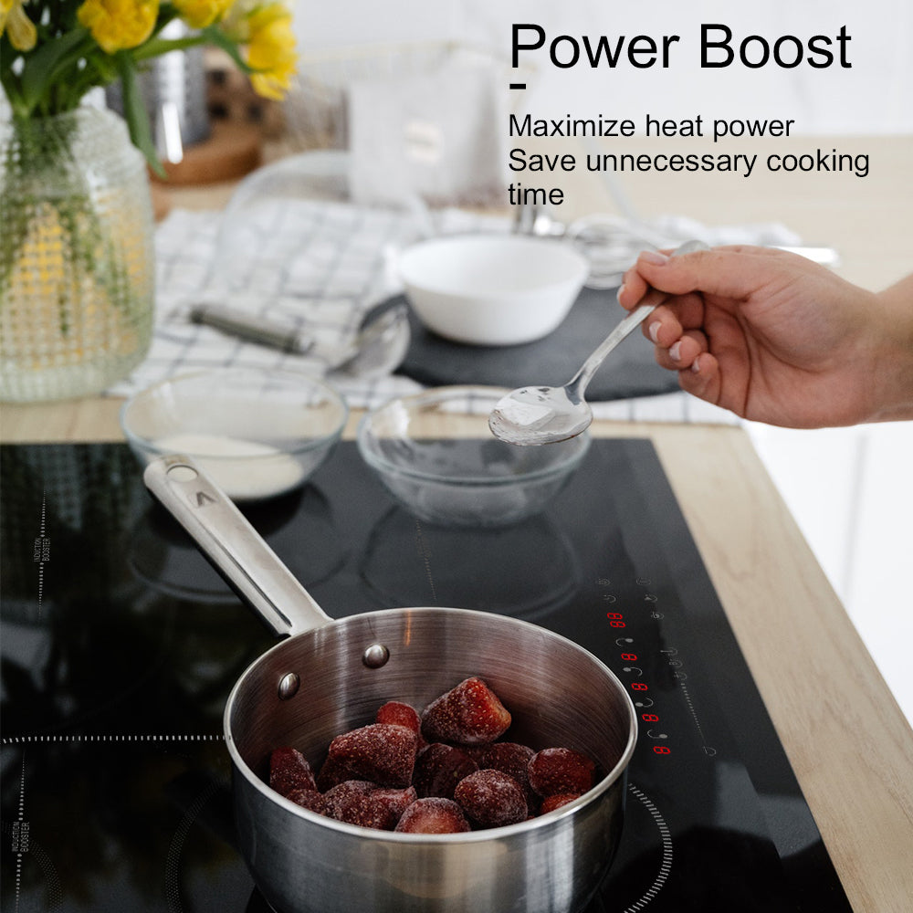 COVERCOOK 4 Zone Induction Hob, Electric Cooker 59cm, 7000W Built-in Cooktop with Bridge Zone, Touch Control, 9 Power Levels, Child Safety Lock, 220-240V