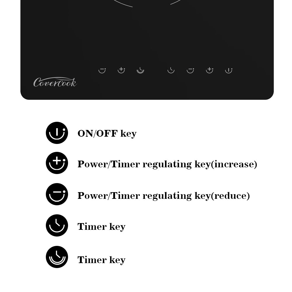 COVERCOOK Ceramic Hob 30cm, Plug in 2 Zones Electric Hob, Domino Cooktop for All Pots, Black Glass Smooth Worktop, Touch Control, Timer, 2900W