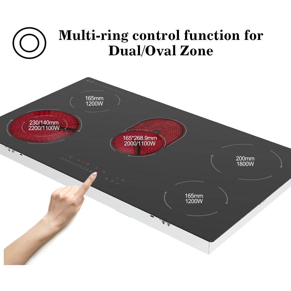 COVERCOOK 90cm Ceramic Hob, 5 Zones Built-in Electric Cooktop with Dual Oval Zone, 8400W