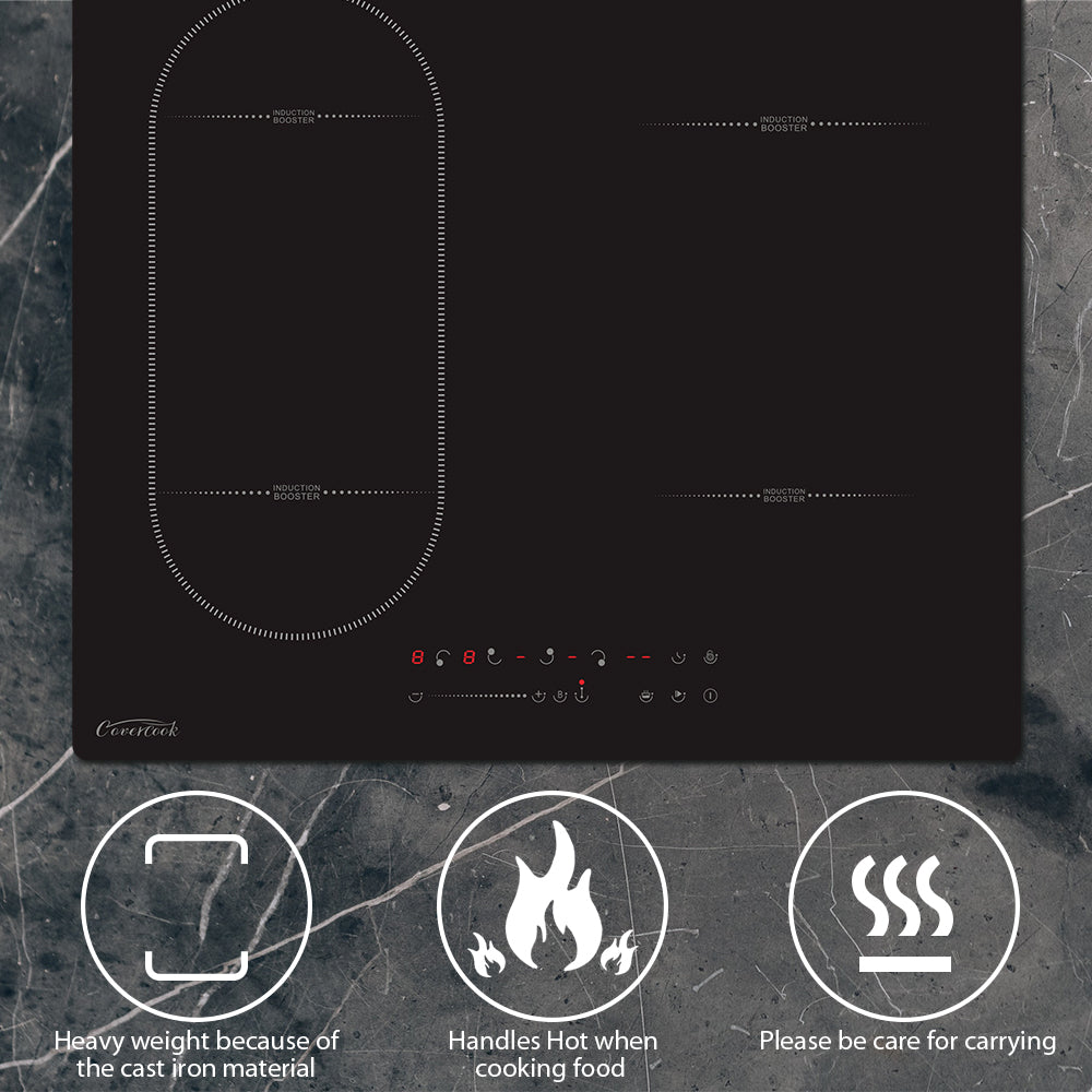 COVERCOOK 4 Zone Induction Hob, Electric Cooker 59cm, 7000W Built-in Cooktop with Bridge Zone, Touch Control, 9 Power Levels, Child Safety Lock, 220-240V