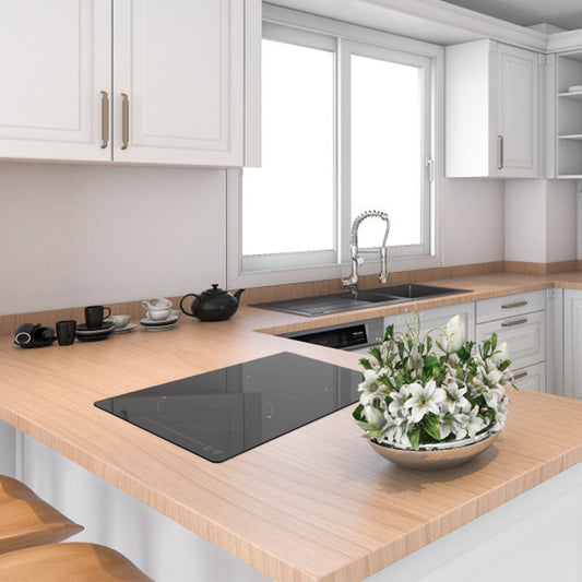 COVERCOOK Ceramic Hob 30cm, Plug in 2 Zones Electric Hob, Domino Cooktop for All Pots, Black Glass Smooth Worktop, Touch Control, Timer, 2900W