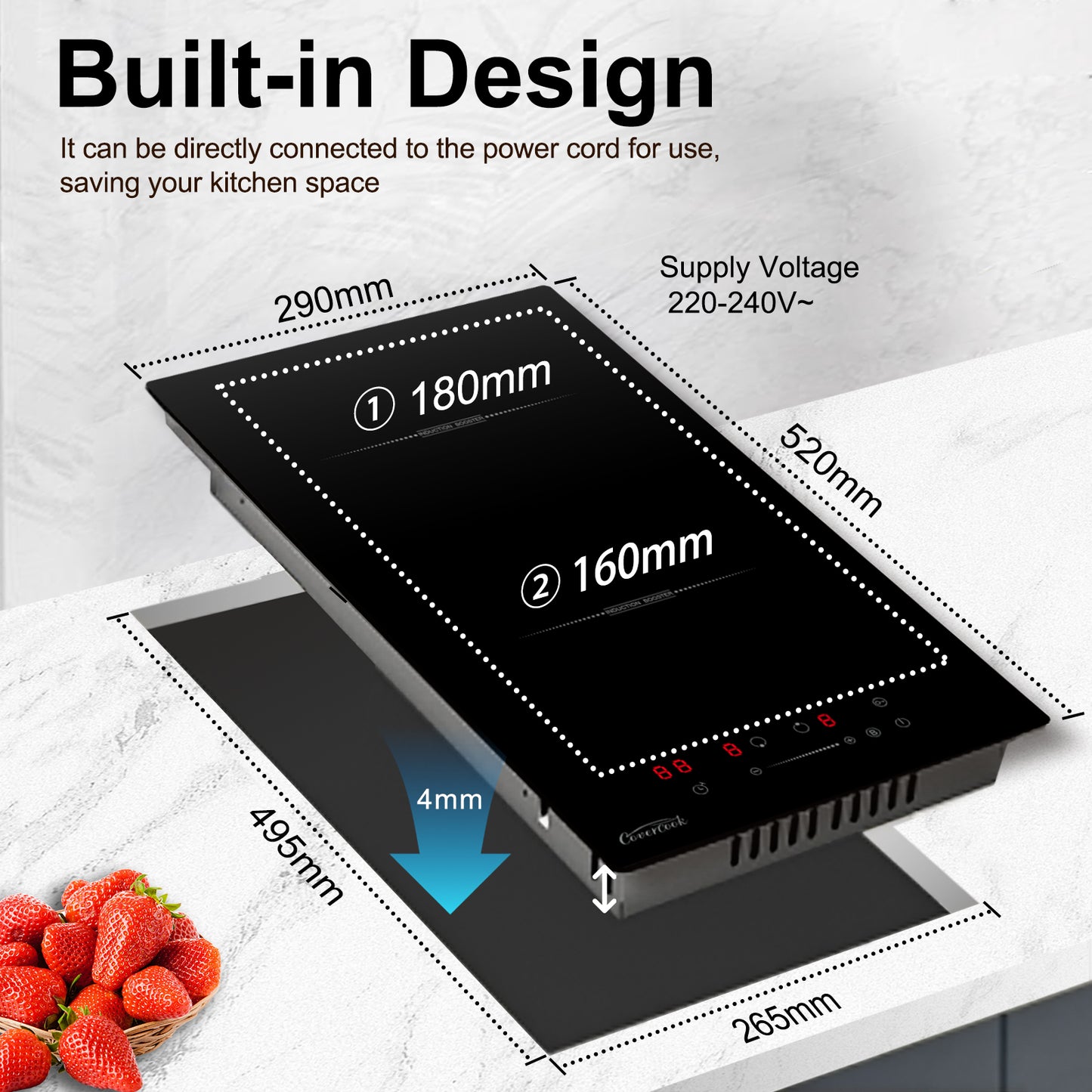 COVERCOOK Built-in Induction Hob 30cm, 2 Zone Electric Hob, Domino Cooktop, Double Induction Cooker with 9 Power Levels, 3500W, Slider Touch Control, Timer, Child Lock, Power Boost, Black