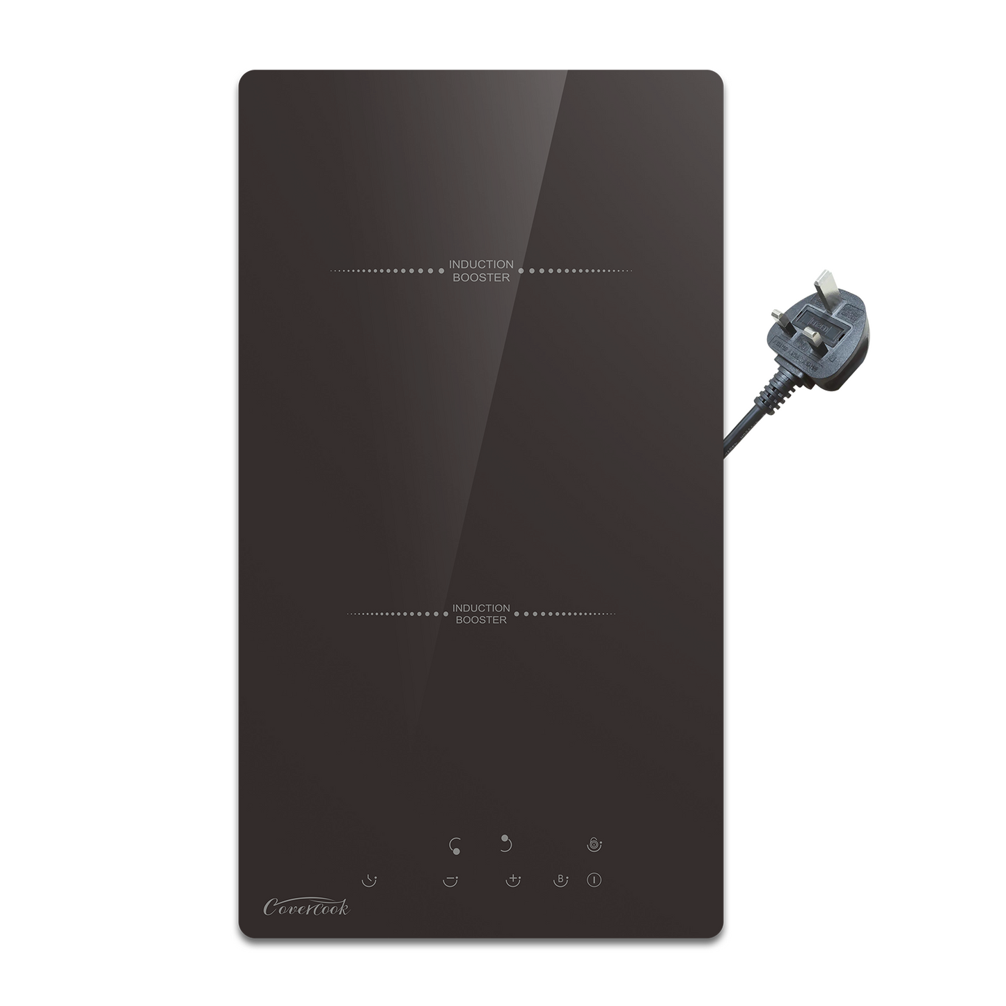 COVERCOOK Induction Hob, Plug in Electric Cooktop with 2 Zones 30cm, Power Boost, Touch Control, Safety Lock, Black, 2800W, 220V-240V