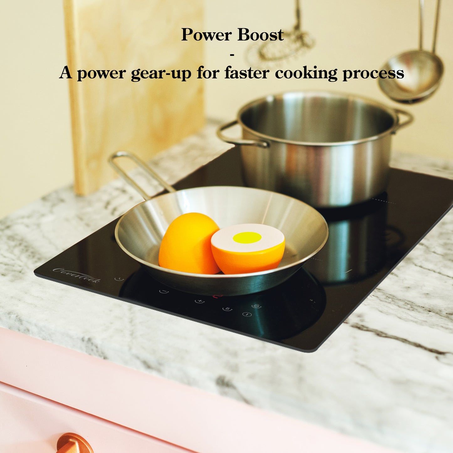 COVERCOOK Induction Hob, Plug in Electric Cooktop with 2 Zones 30cm, Power Boost, Touch Control, Safety Lock, Black, 2800W, 220V-240V