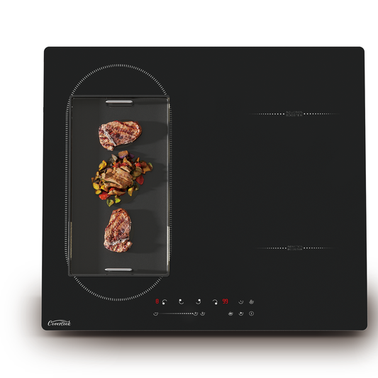 COVERCOOK 4 Zone Induction Hob, Electric Cooker 59cm, 7000W Built-in Cooktop with Bridge Zone, Touch Control, 9 Power Levels, Child Safety Lock, 220-240V