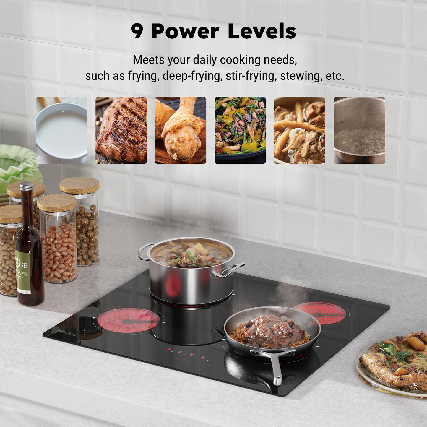 COVERCOOK Electric Ceramic Hobs,60cm Built-in Cooktop, Black Glass, 6000W