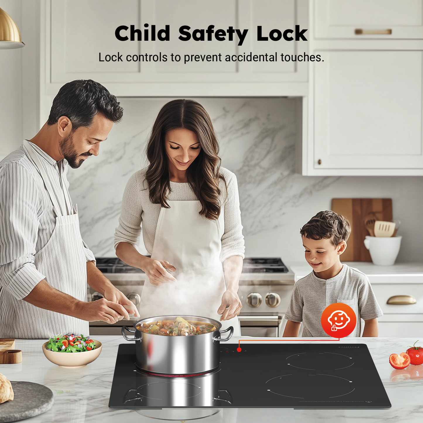 COVERCOOK Electric Ceramic Hobs,60cm Built-in Cooktop, Black Glass, 6000W